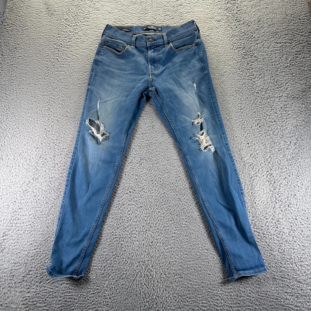 Hollister Jeans Men's 30x30 Blue Cotton Denim Skinny Stretch Faded Distressed